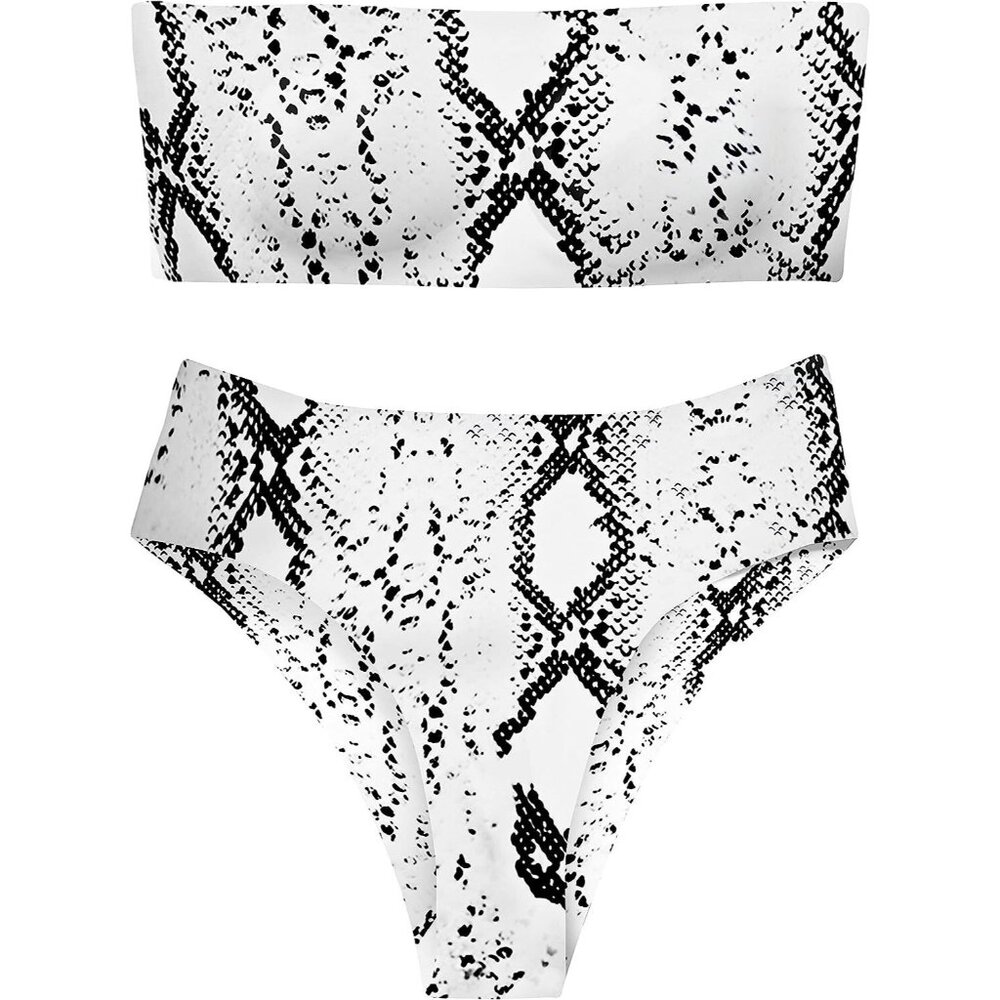 SELF PRO Womens XL Snakeskin Bandeau Strapless High Waist Cheeky BIKINI Swimsuit